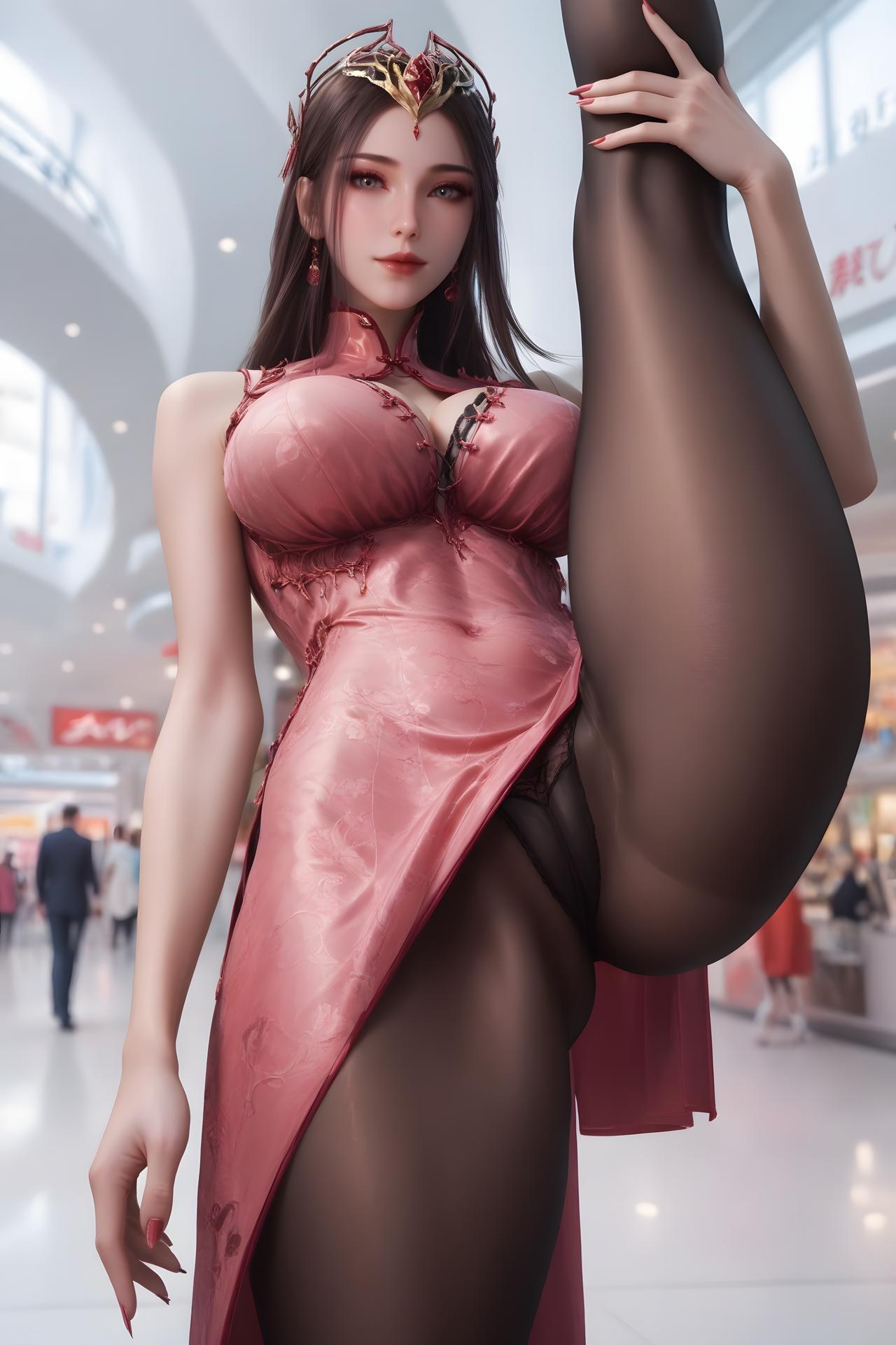 AI Porn - Ye Xishui Pink Qipao Black Stockings Sex Gallery 100P