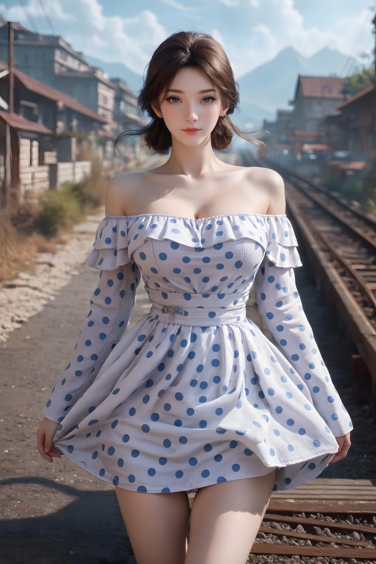 AI Nudes - Jin Niang Blue Polka-Dot Railway Gallery 99P