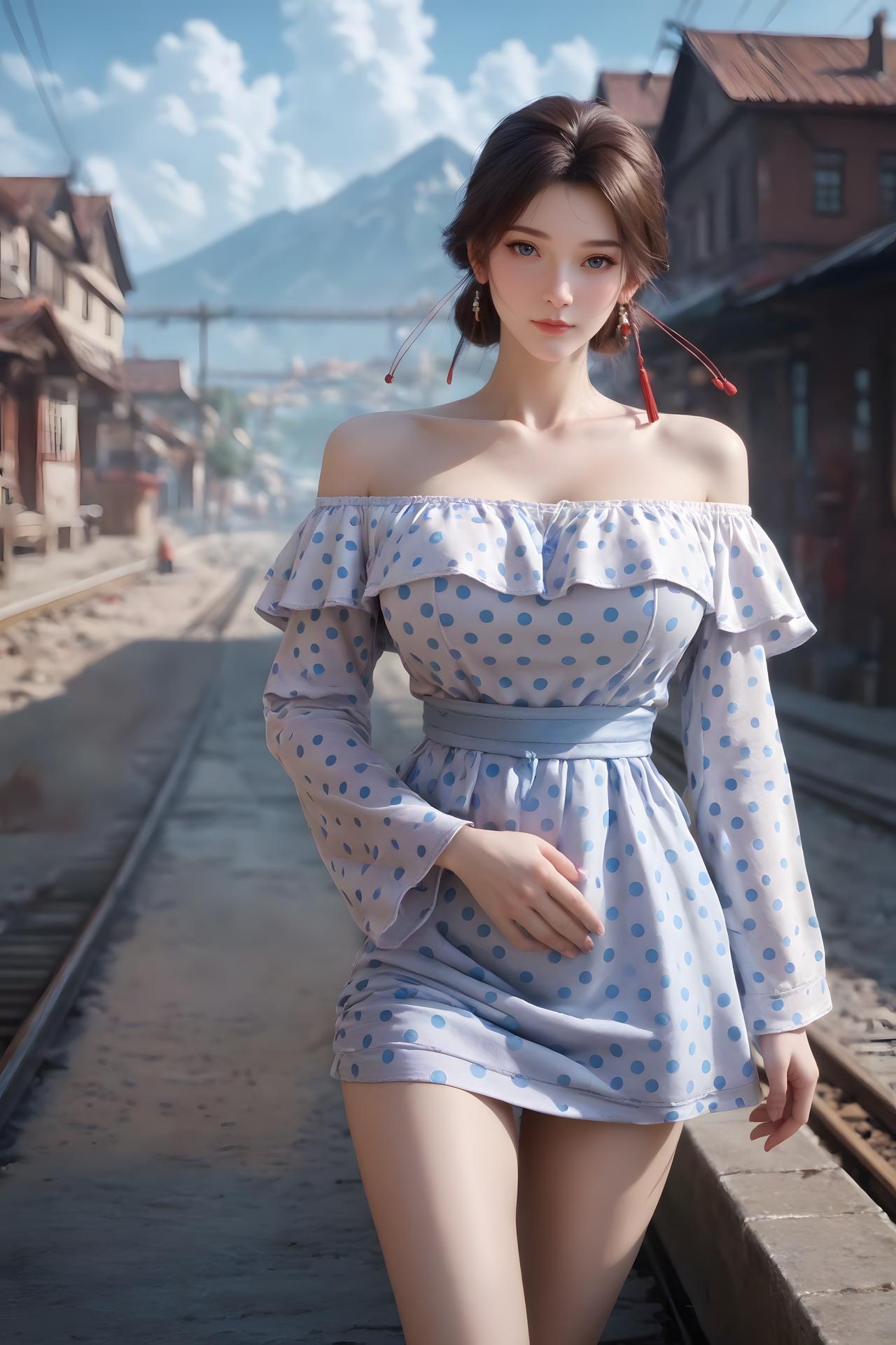 AI Nudes - Jin Niang Blue Polka-Dot Railway Gallery 99P
