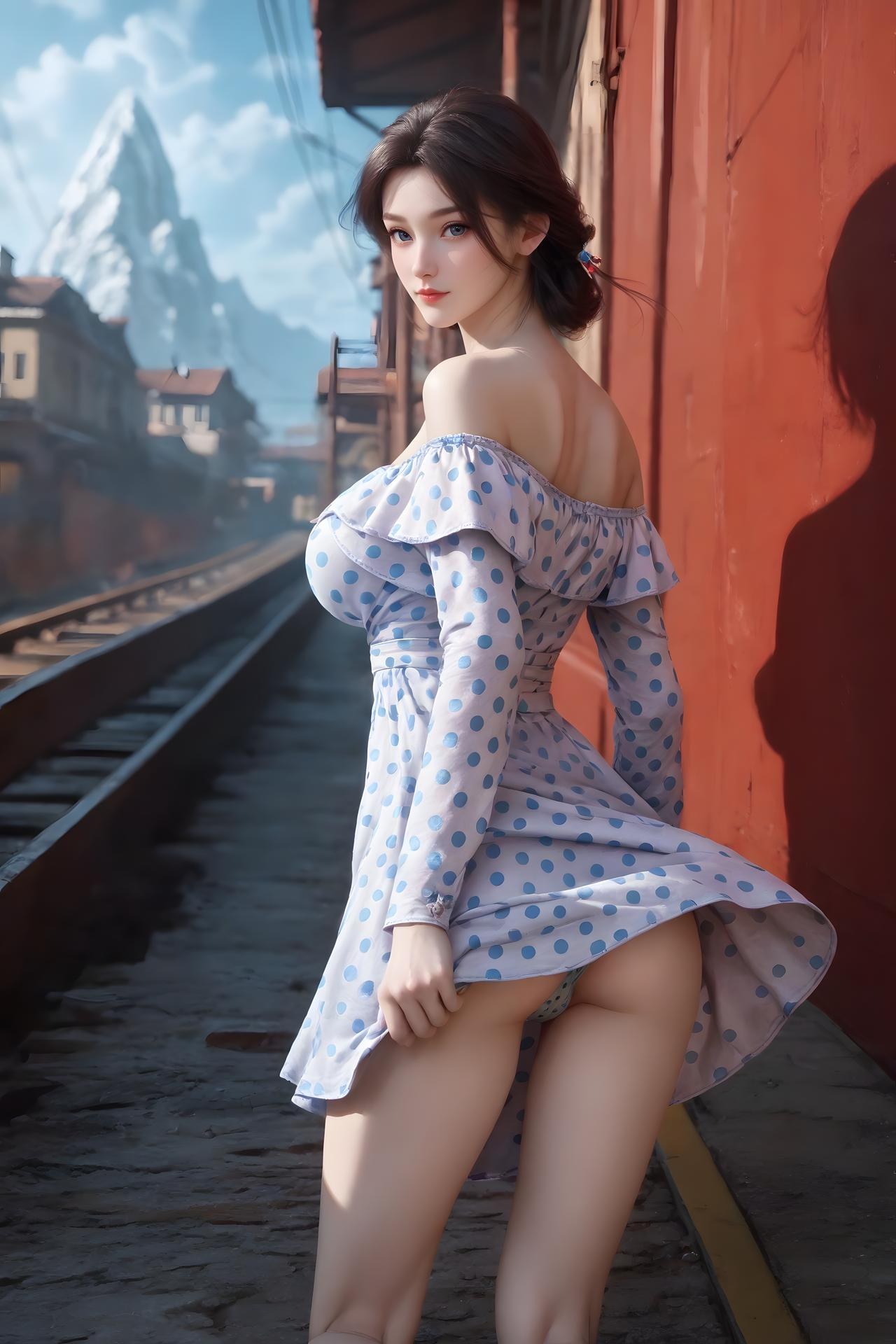 AI Nudes - Jin Niang Blue Polka-Dot Railway Gallery 99P