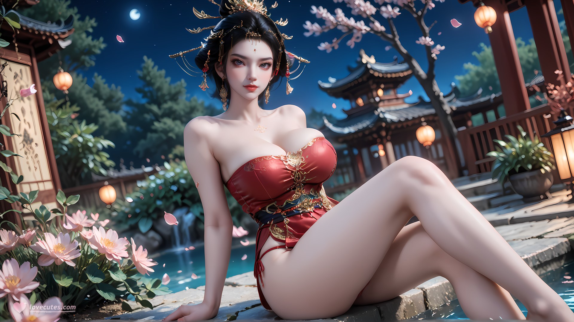 AI Nudes - จักรพรรดินีฉางเล่อ ชุดวังแดงทองริมน้ำ 95P
