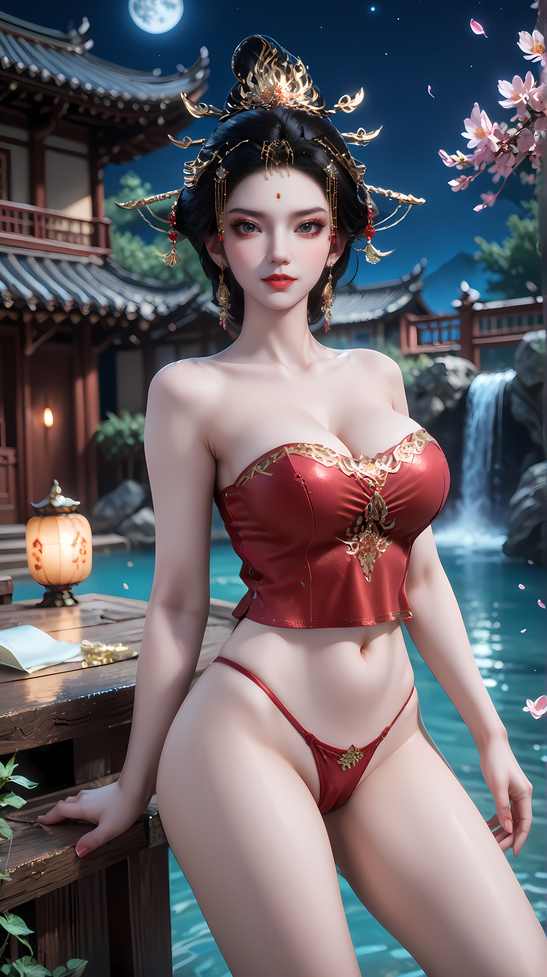 AI Nudes - จักรพรรดินีฉางเล่อ ชุดวังแดงทองริมน้ำ 95P
