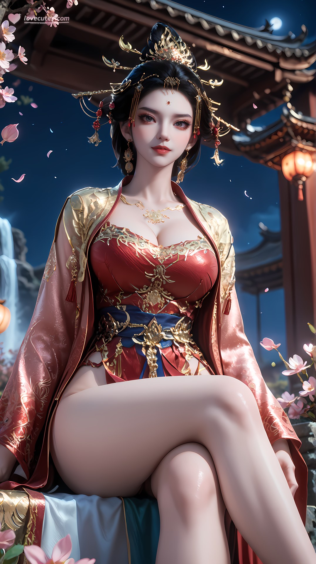 AI Nudes - จักรพรรดินีฉางเล่อ ชุดวังแดงทองริมน้ำ 95P