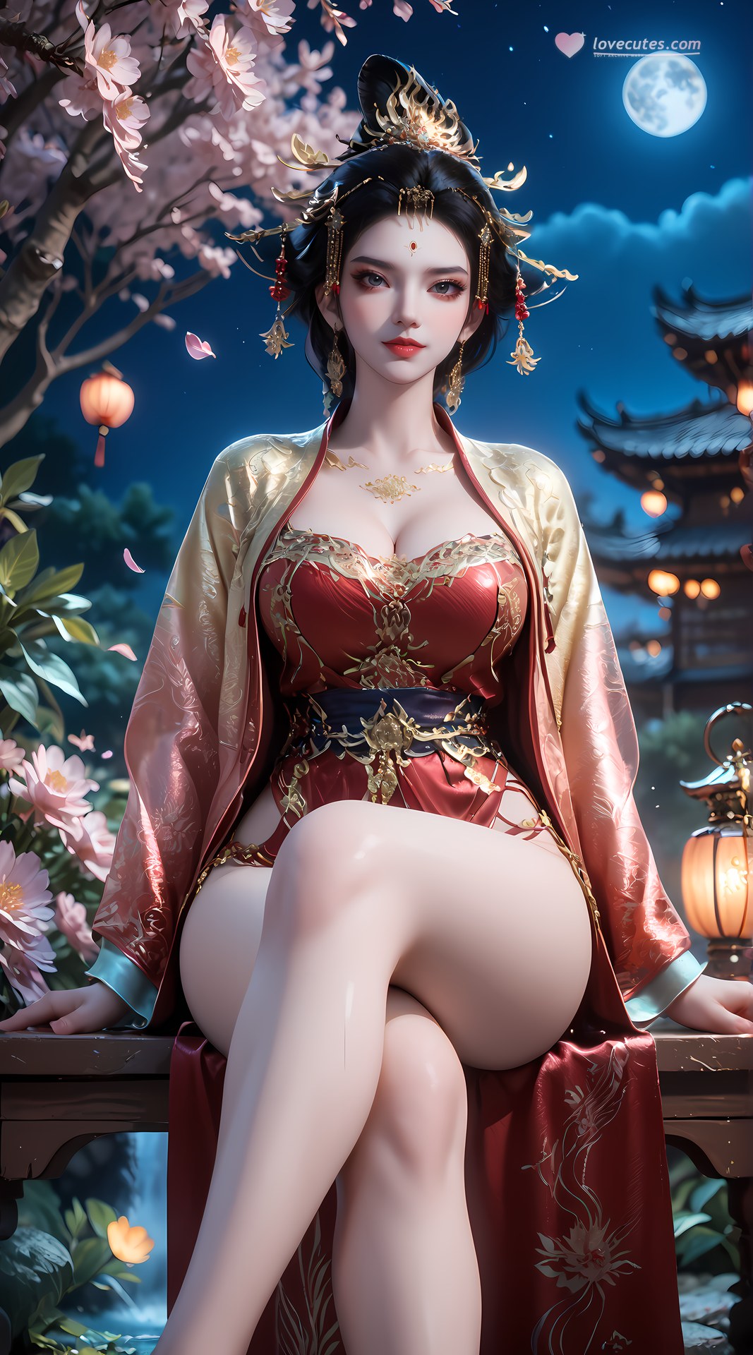 AI Nudes - 长乐皇后：红金宫廷水景露穴图集 95P