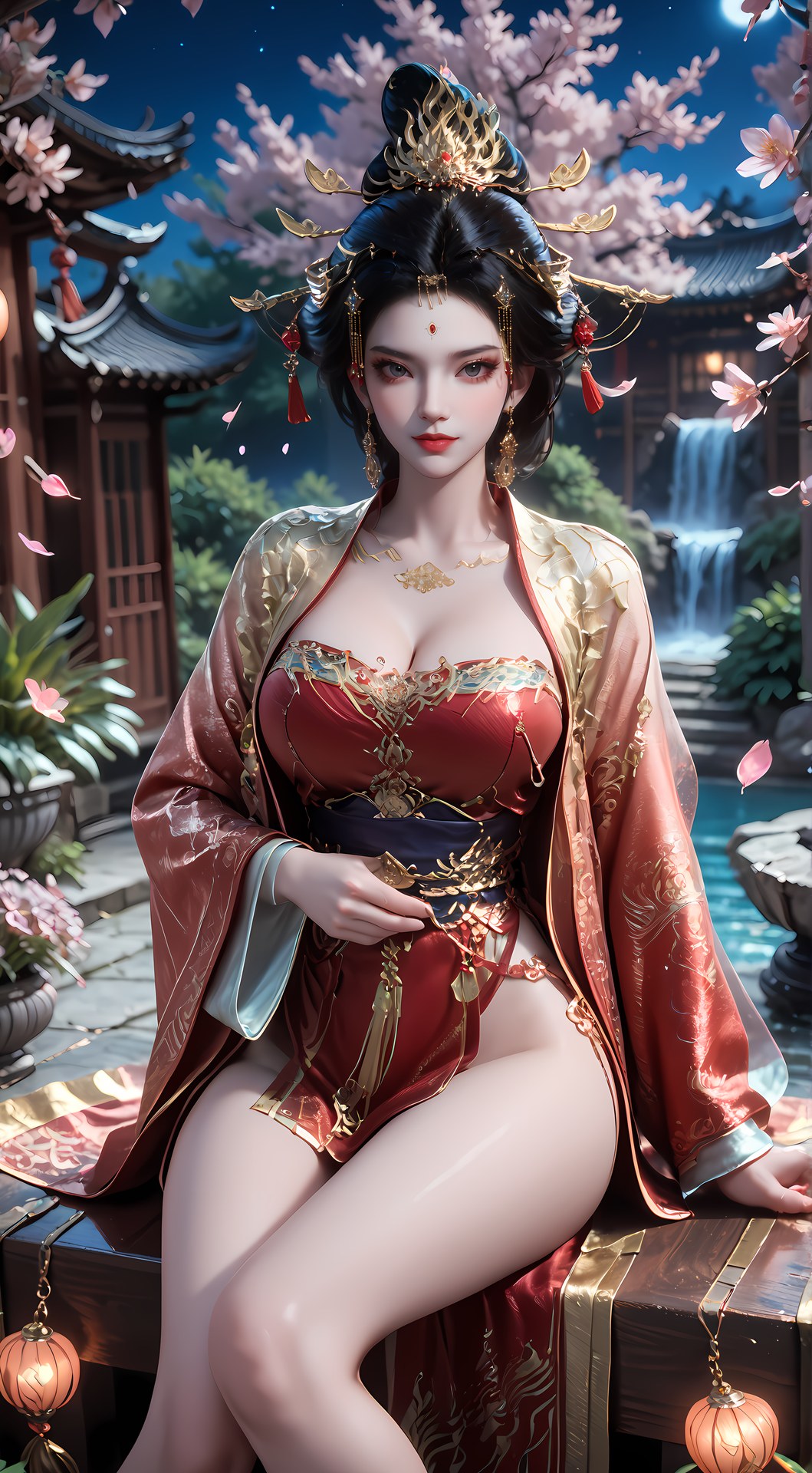 AI Nudes - 长乐皇后：红金宫廷水景露穴图集 95P