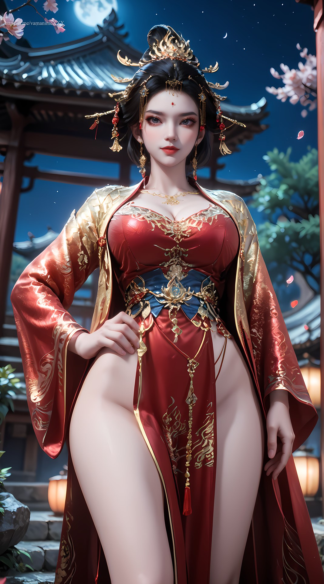 AI Nudes - 長樂皇后：紅金宮廷水景露穴圖集 95P