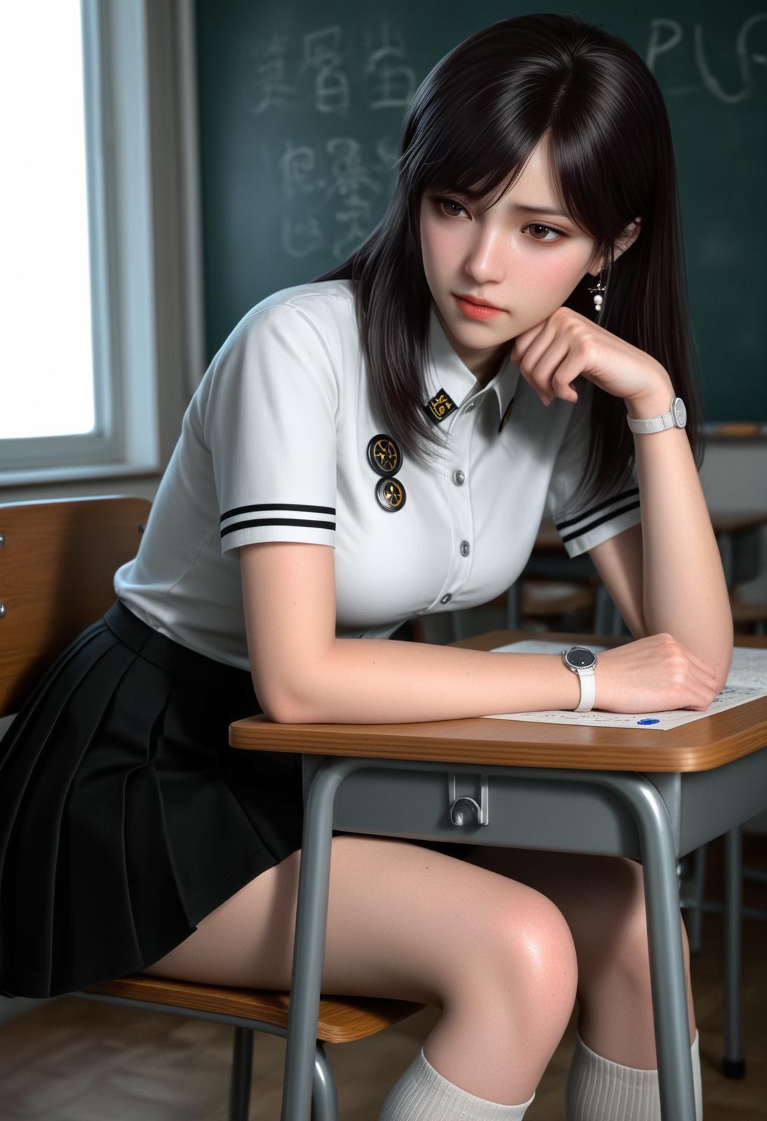 AI Porn - Swallowed Star Xu Xin School Uniform White Stockings AI Nudes 246P