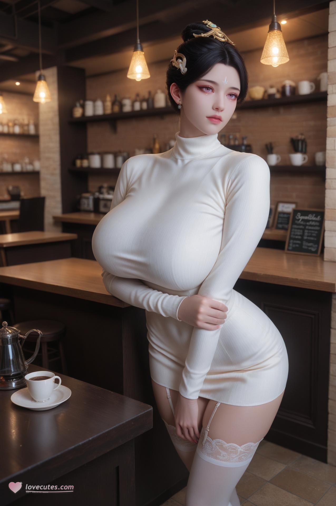 AI Porn - Gushe Zhenren White Stockings Cafe Gallery 62P