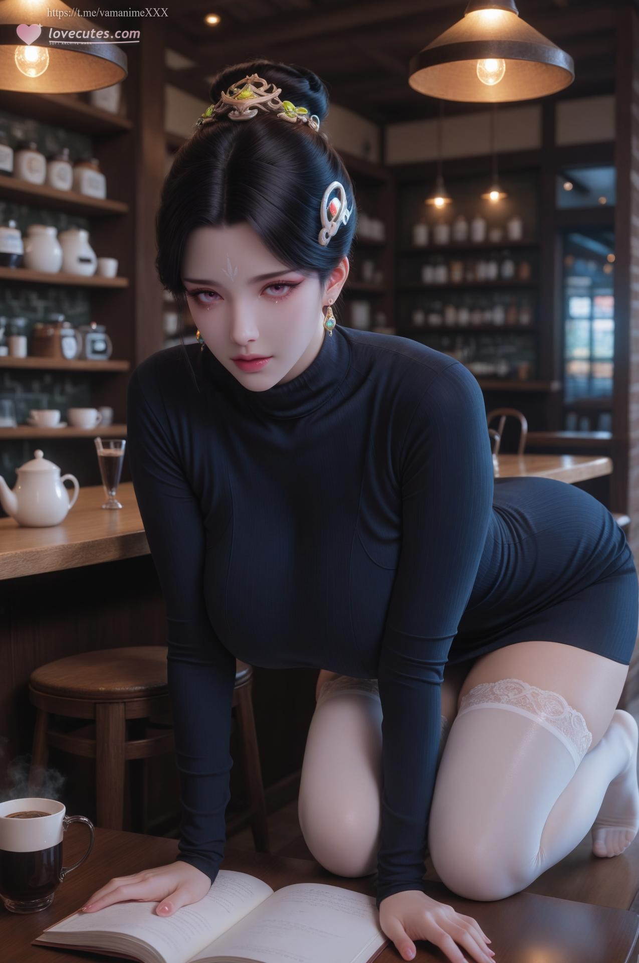 AI Porn - 姑射真人 白ストッキング喫茶店AI成人画像集 62P