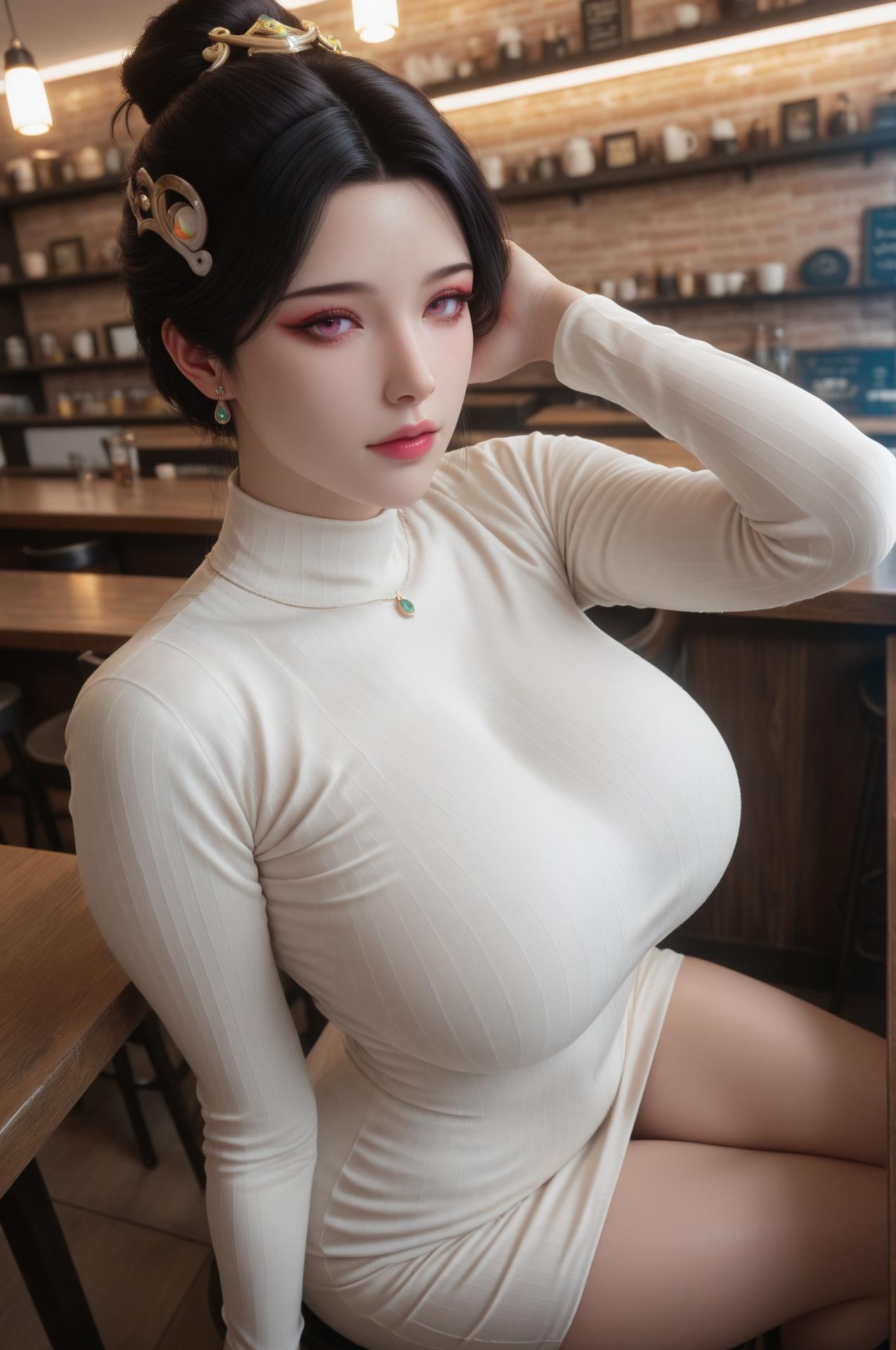 AI Porn - 姑射真人 白ストッキング喫茶店AI成人画像集 62P