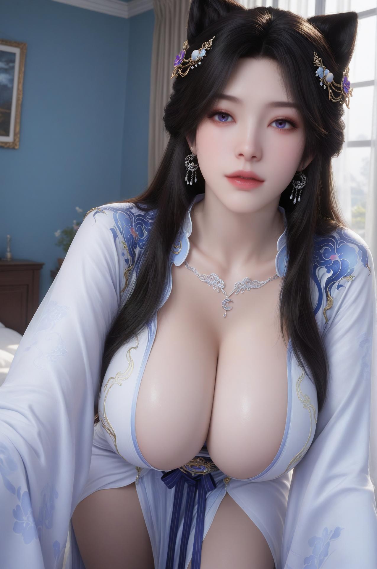 AI Porn - 姬紫月：猫耳古风红内衣室內露穴圖集 60P