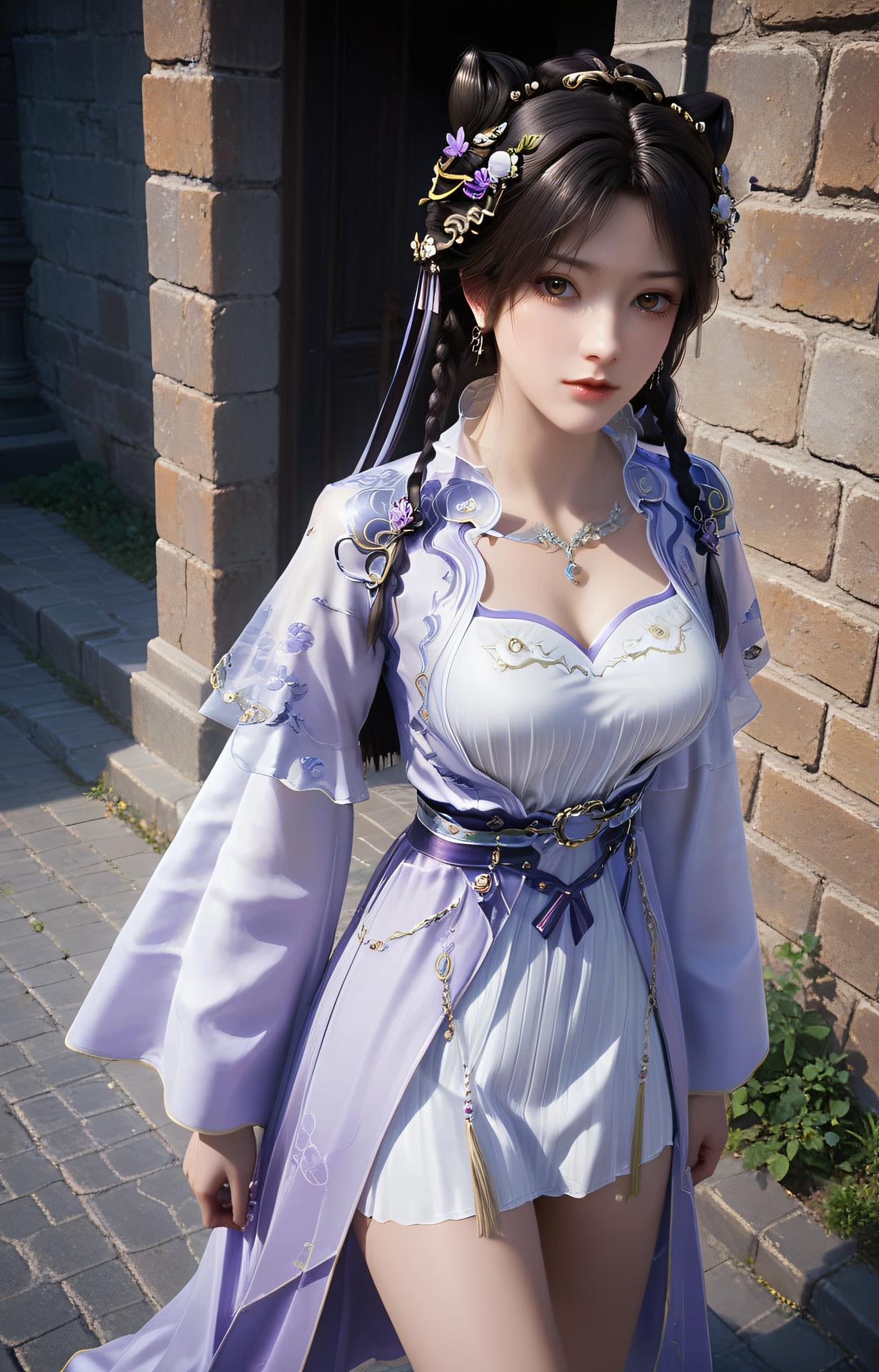 AI Porn - Ji Ziyue Purple Hanfu Black Stockings Bondage 53P