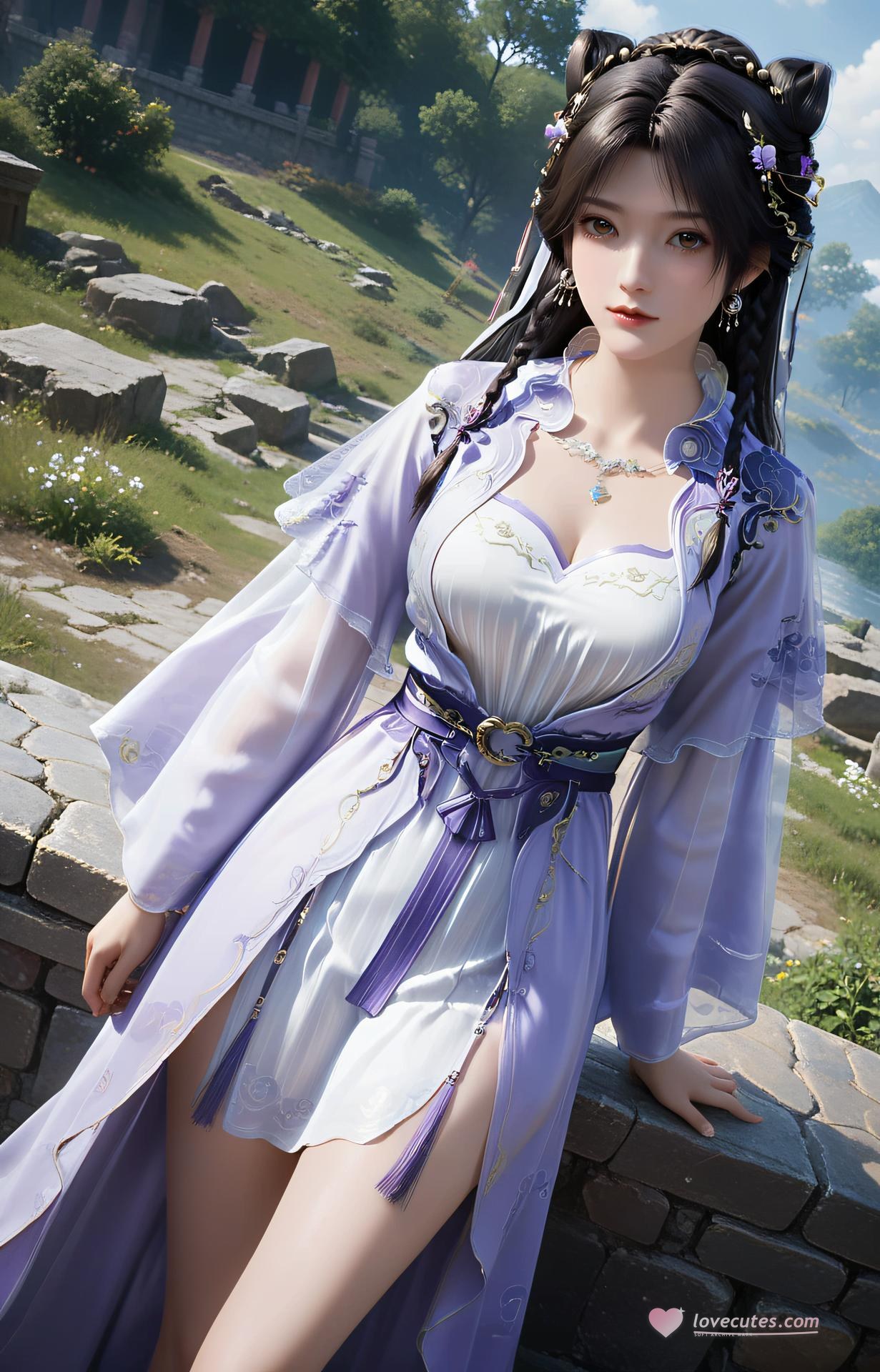 AI Porn - Ji Ziyue Purple Hanfu Black Stockings Bondage 53P