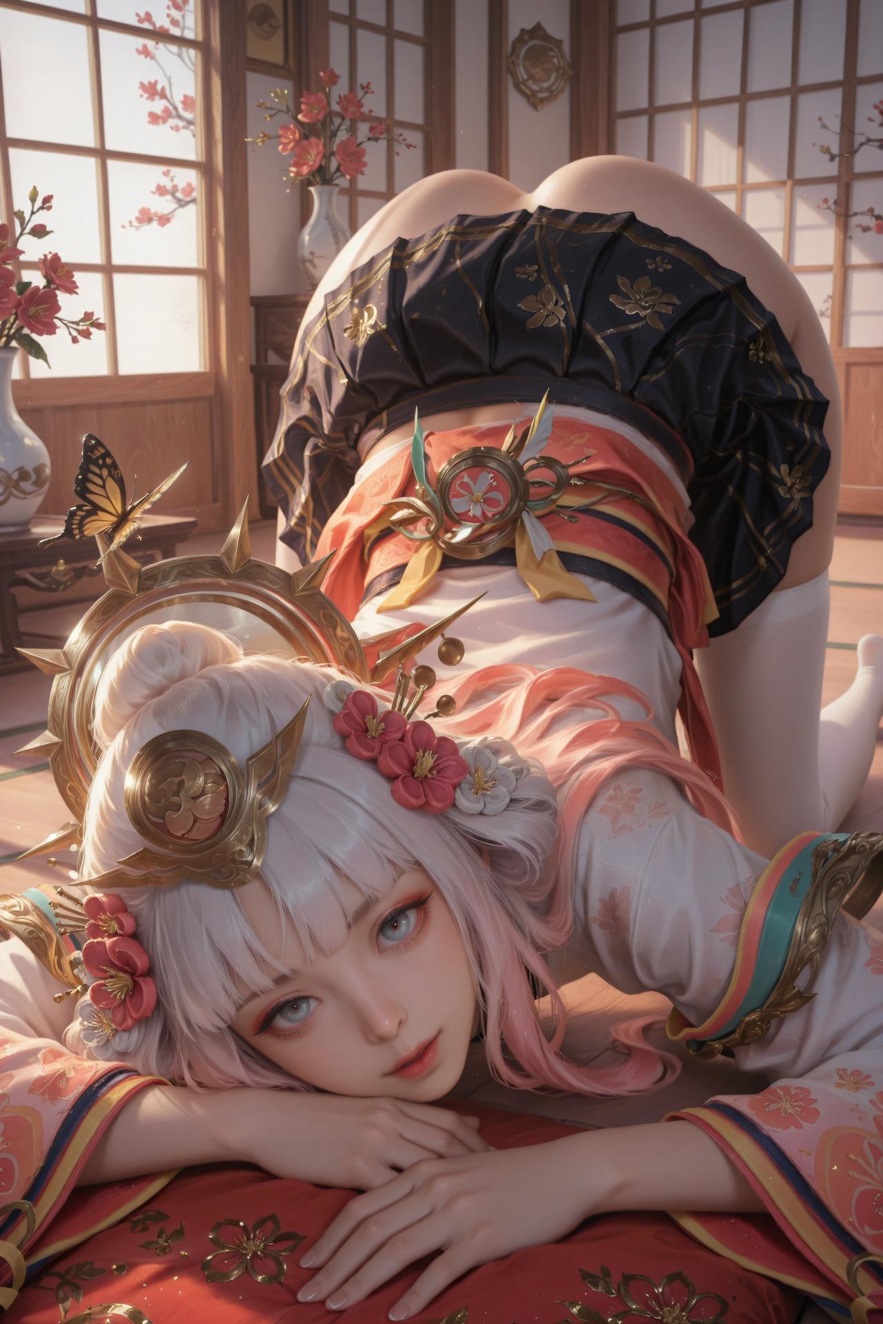 AI Porn - Nakoruru kimono hồng trắng tất trắng bộ ảnh người lớn AI 114P