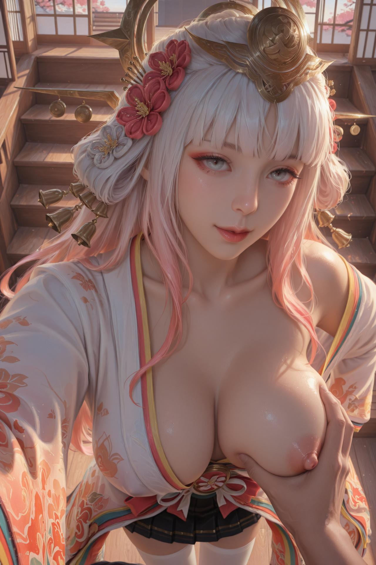 AI Porn - Nakoruru kimono hồng trắng tất trắng bộ ảnh người lớn AI 114P
