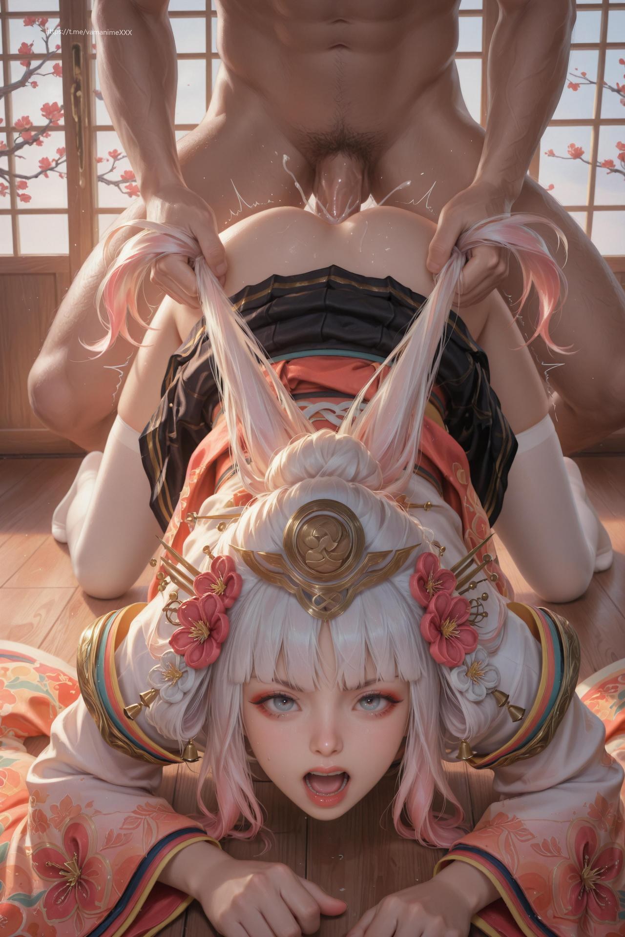 AI Porn - Nakoruru Pink-White Kimono White Stockings AI Gallery 114P