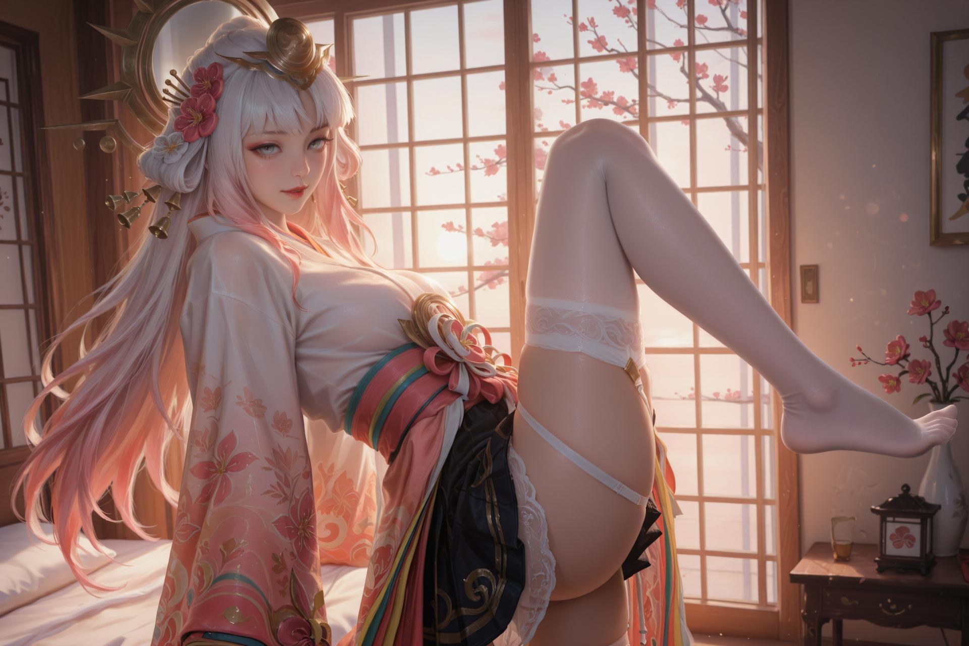 AI Porn - นาโครูรู กิโมโนชมพูขาว ถุงน่องขาว แกลเลอรีผู้ใหญ่ AI 114P