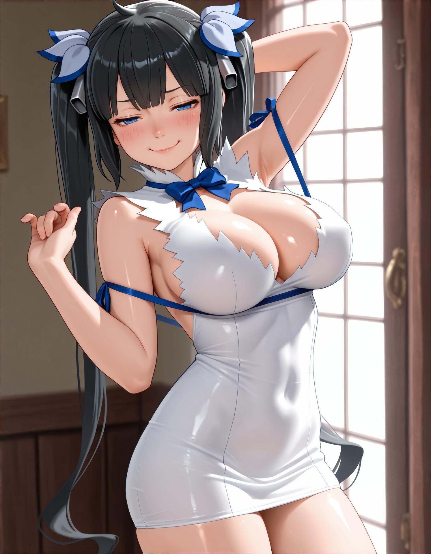 AI Porn - ヘスティア 白ワンピ巨乳足フェチ AI成人画像集 125P