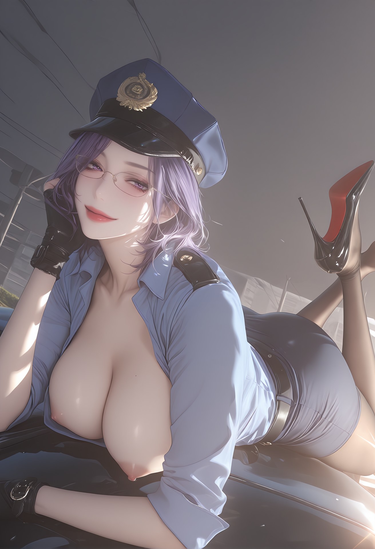 AI Porn - Mature Punishment Police Uniform Black Stockings AI Nudes 142P