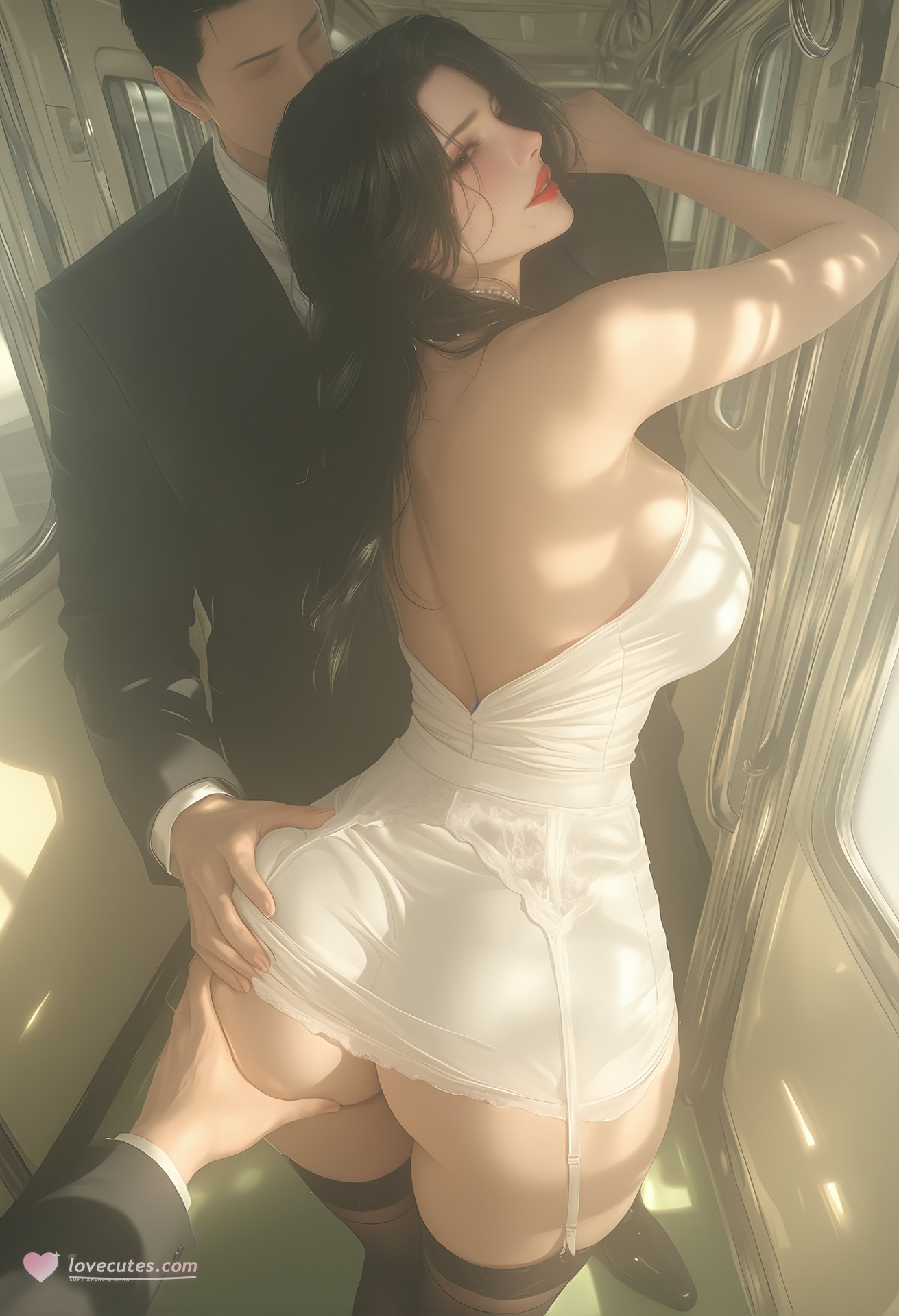 AI Porn - 輕熟風電車：黑髮吊帶襪列車露穴圖集 124P