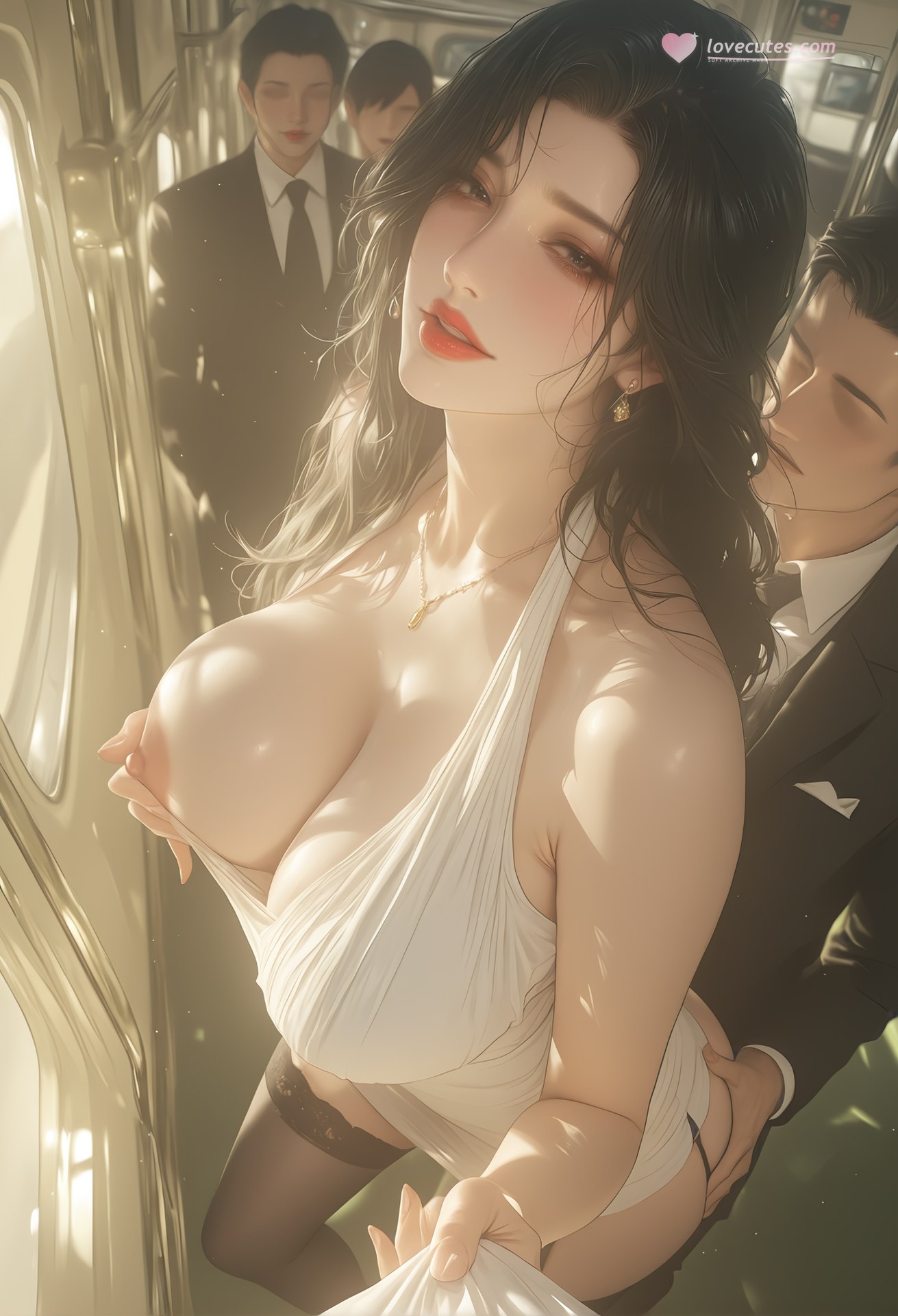 AI Porn - 輕熟風電車：黑髮吊帶襪列車露穴圖集 124P