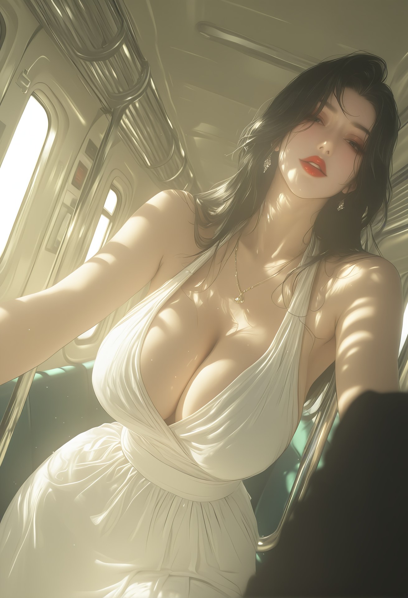 AI Porn - 輕熟風電車：黑髮吊帶襪列車露穴圖集 124P