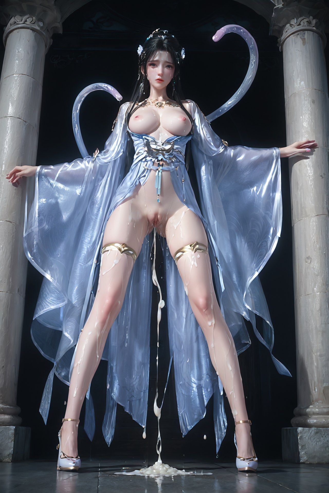 AI Porn - 完美世界 清漪：白藍仙裙白絲觸手交合圖集 705P