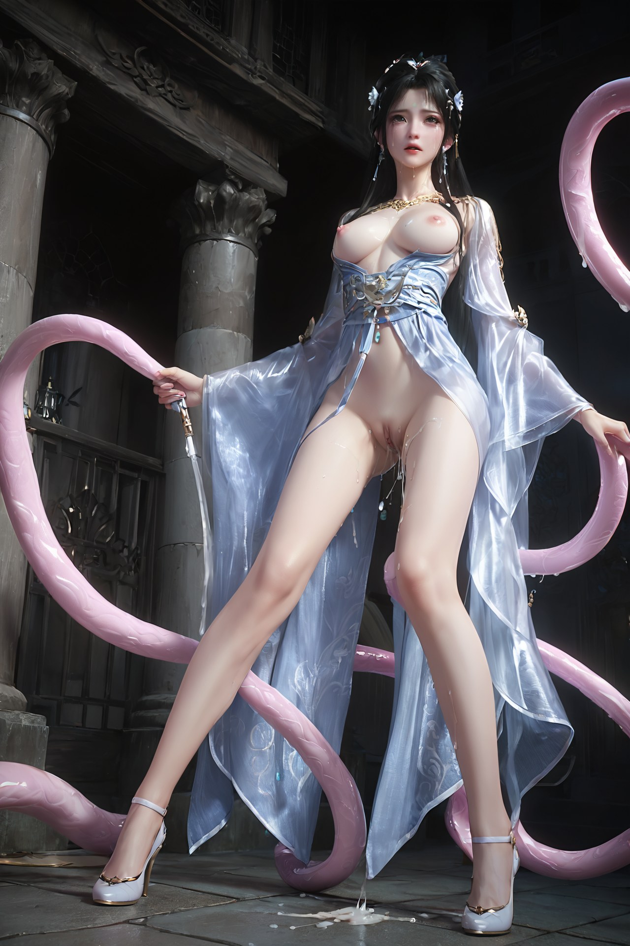 AI Porn - Perfect World Qingyi Blue Hanfu White Stockings 705P