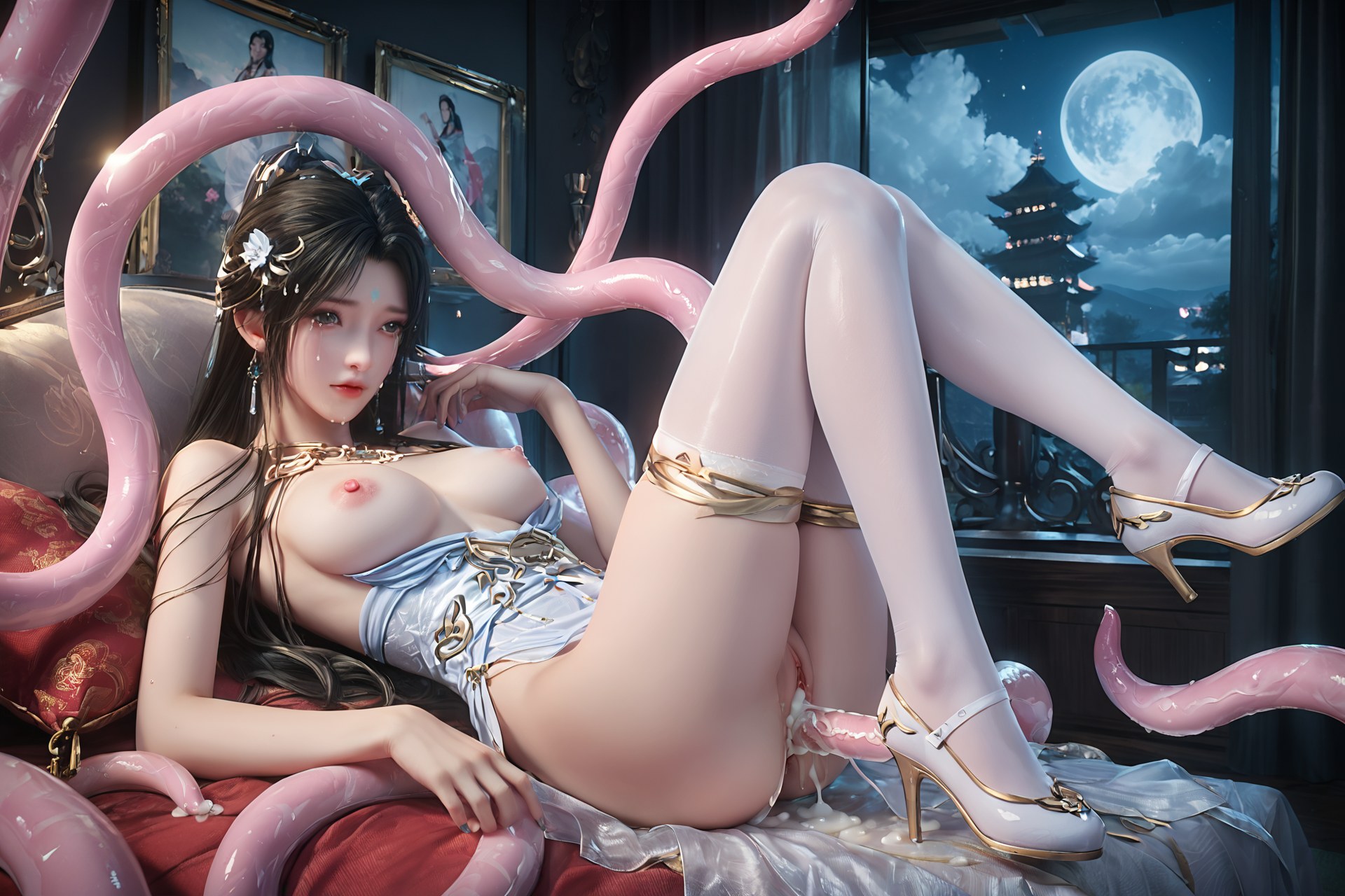 AI Porn - Perfect World Qingyi Blue Hanfu White Stockings 705P