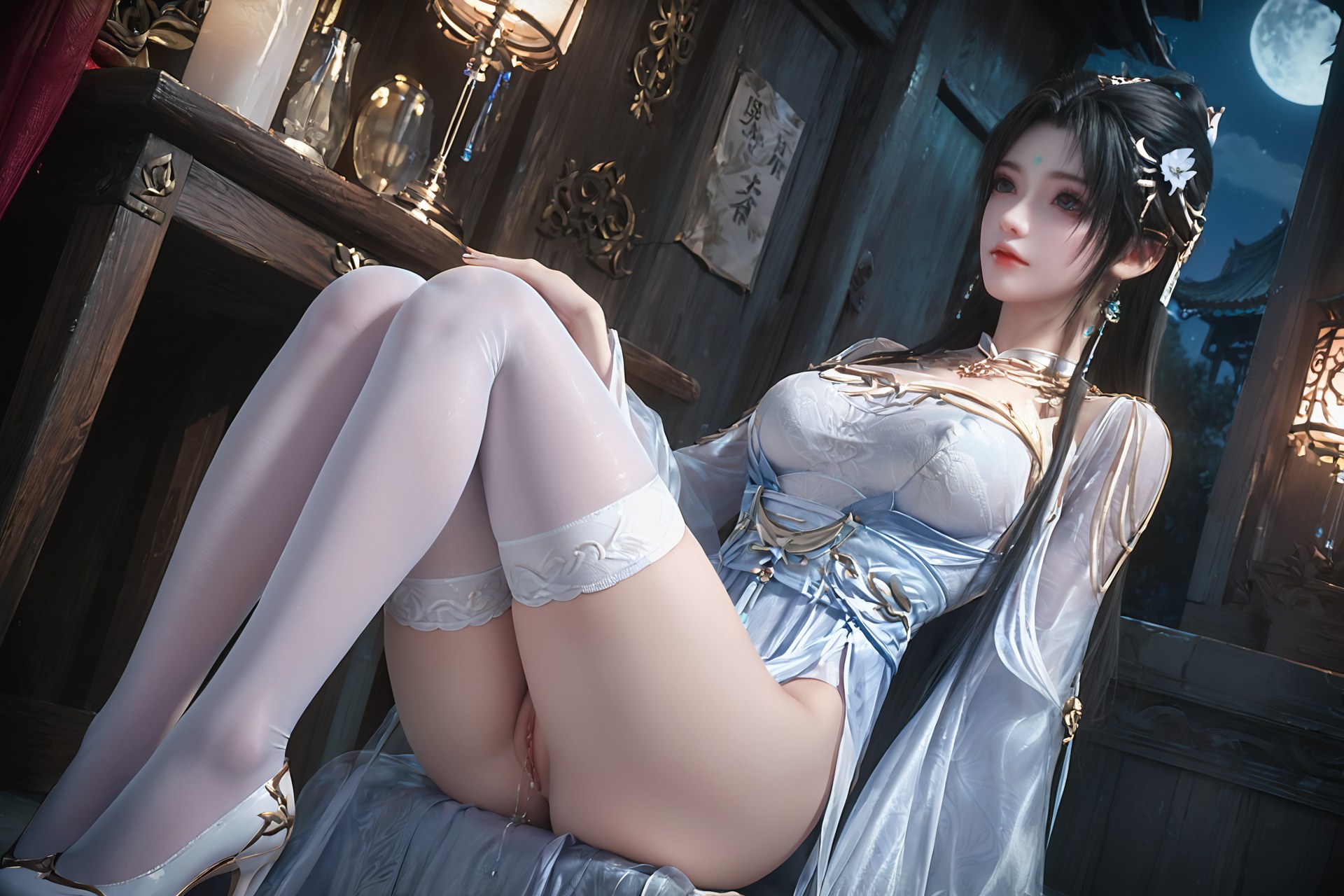AI Porn - Perfect World Qingyi Blue Hanfu White Stockings 705P