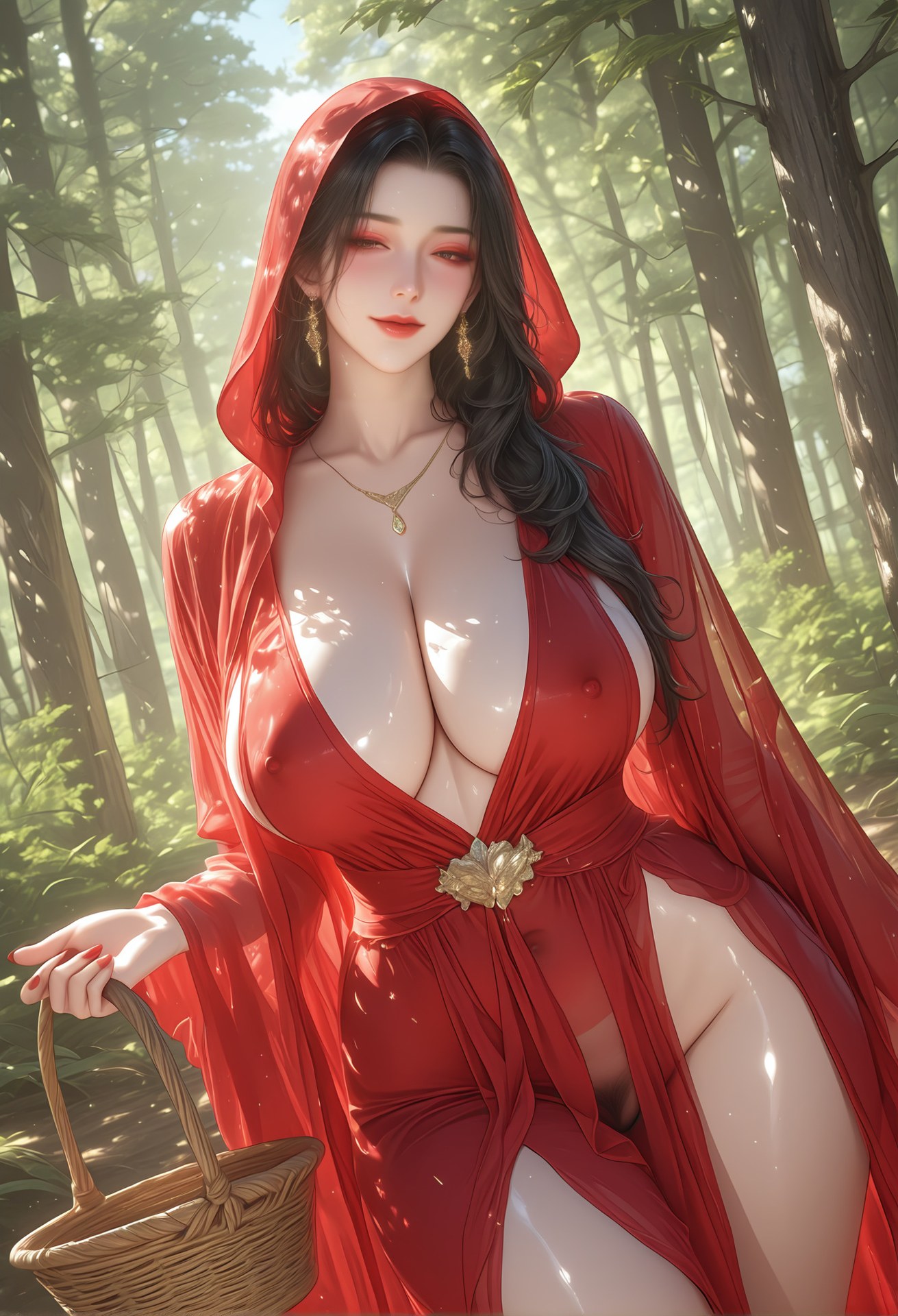 AI Porn - 志怪奇談：紅衣白絲狼人森林成人圖集 103P