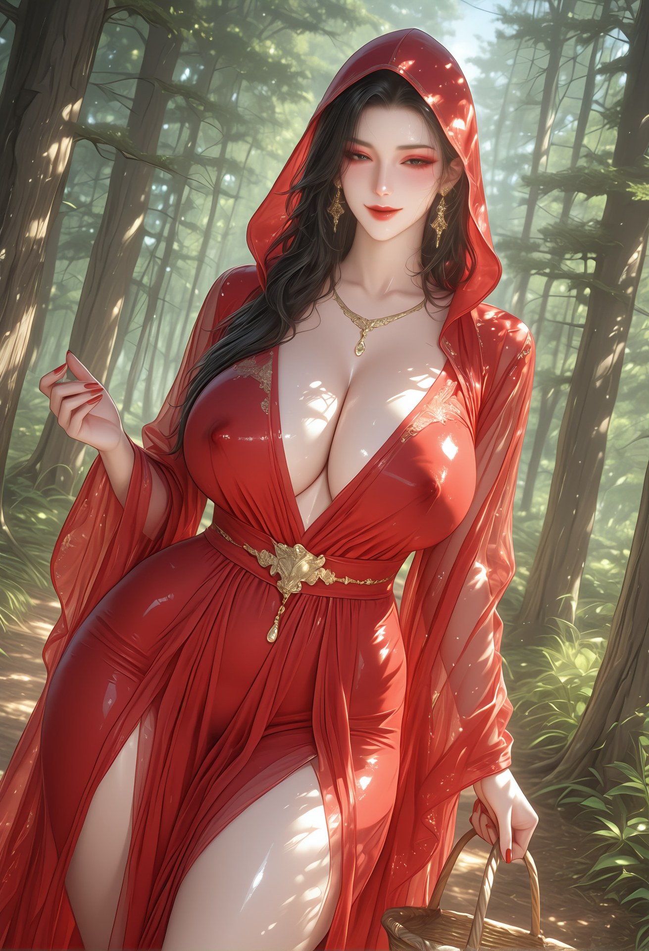 AI Porn - 志怪奇談：紅衣白絲狼人森林成人圖集 103P